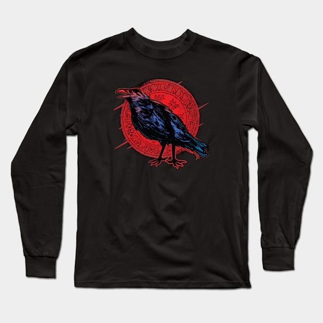 Stoic Raven with Shield - Norse Mythology Design Long Sleeve T-Shirt by Graphic Duster